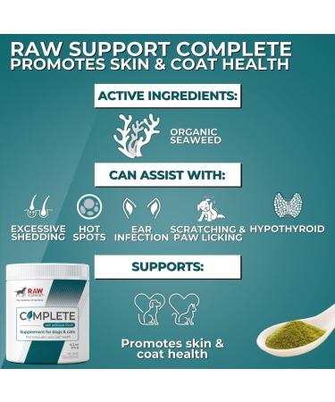 Raw Support Complete for Dogs & Cats | Skin & Coat Health | Natural Multi Vitamin | Shedding | Paw Licking | Scratching | Ear Infections | Immune System Support | Made in Canada | 175g - Buy Online on GoSupps.com