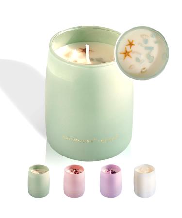 Ocean Breeze Scented Candle with Crystal Inside Healing Aquamarine Crystal Candle with Sea Star & Conch Decors 10oz Soy Wax 55 Hours Long Lasting Burn Perfect Spiritual Aromatherapy Gift Relax-Ocean Breeze