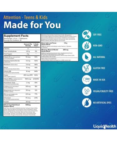 LIQUIDHEALTH Mega Energy B-Complex & Attention Teens & Kids Liquid Vitamin Bundle for Children - Improve Focus & Concentration Boost Mood Increase Natural Energy Levels - Vegan Non-GMO USA Made - Buy Online on GoSupps.com