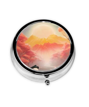 Sun Mountain Forestround Pill Box 3 Compartments Round Pill Box Organizer for Purse Or Pocket &*Portable Travel Pill Box