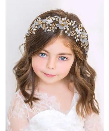 IYOU Flower Girl Headpiece Gold Flower Pearl Headband Leaf Crystal Bridal Wedding Hair Accessories for Girls - Buy Online on GoSupps.com