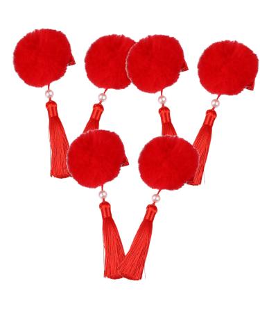Beaupretty 3 Pairs Tassel Hair Ball Hair Clip Baby Tiara Chinese New Year Hairpins Kids Hair Clips for Girls Chinese Style Barrettes Child Artificial Fur Issue Card Red Princess