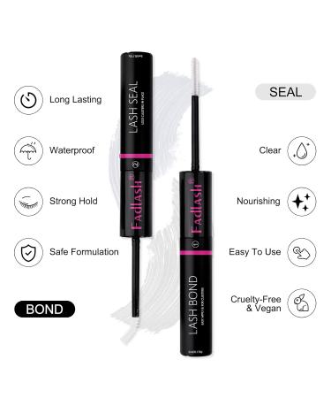 Fadlash Eyelashes Bond & Seal - Waterproof Cluster Lashes Glue Strong Hold for DIY Extensions 48-72 Hr Latex-Free Sensitive Eyes - 0.2oz + 0.2oz - Buy Online on GoSupps.com