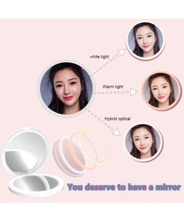 CigyYogy Small LED Compact Makeup Mirror - Double Sided 1x/2x Magnification - Lighted Pocket Mirror - Ideal Gift for Women Girls - White - Buy Online on GoSupps.com