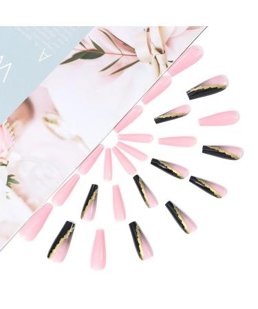 Brishow French Press-On Nails - Long Ballerina Acrylic with Gold Glitter 24-Piece Set for Women & Girls - Buy Online on GoSupps.com