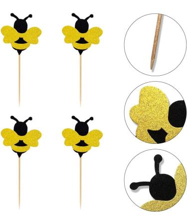 36 Pcs Bee Glitter Cake Decorations Bumble Bee Cupcake Toppers Glitter Cake Decorations Gold Glitter Bee Cupcake Topper for Cupcake Decorations Supplies - Buy Online on GoSupps.com