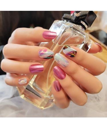 Sethexy Medium Oval Glossy Pink Sparkle False Fingernails - 24 PC Complete Cover Acrylic Nail Tips for Women & Girls | International Shipping - Buy Online on GoSupps.com