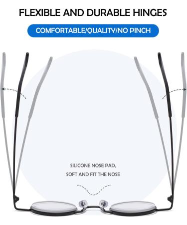 Buy Koosufa Round Reading Glasses with Blue Light Filter - Ultra-Light Retro Metal Design for Men & Women - Anti-Fatigue Visual Aid - Various Thickness Options Available - Buy Online on GoSupps.com