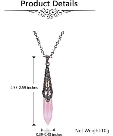 Jovivi Rose Quartz Healing Crystal Pointed Pendulum Necklace - Reiki Pendant for Divination and Wicca Balancing - Buy Online on GoSupps.com