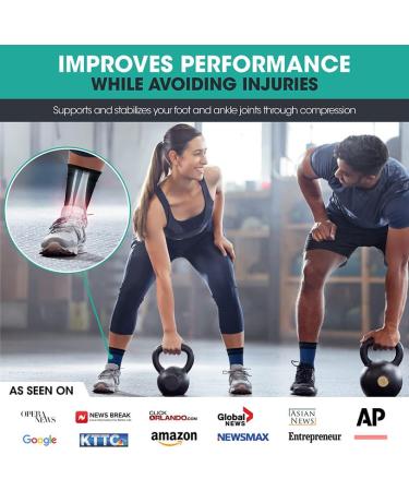Modvel Foot & Ankle Brace Socks - Compression Sleeve for Sprained Ankle Tendonitis & Arthritis - Unisex Ankle Support for Sports & Recovery - Medium Blue/Black - Buy Online on GoSupps.com