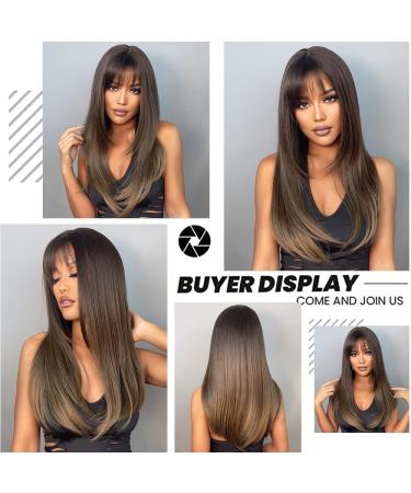 Allbell Long Brown Wig with Ponytail - Straight Layered Ombre Synthetic Hair for Women - Buy Online on GoSupps.com