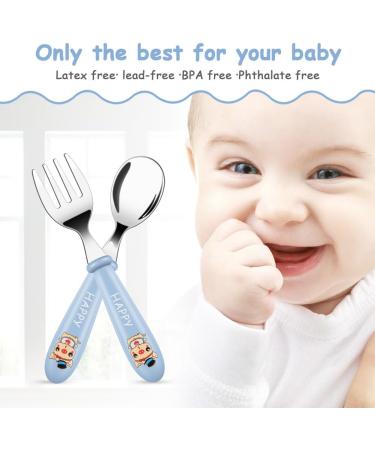 Vicloon Baby Fork and Spoon Set - Stainless Steel Toddler Utensils for Feeding - Pig Pink/Blue/Green - Buy Online on GoSupps.com