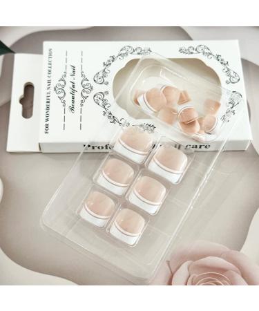 French Tips Press on Toenails - 24Pcs Nude Short Square Acrylic Full Cover White False Toe Nails for Women - Summer Glue on Toenails - Buy Online on GoSupps.com