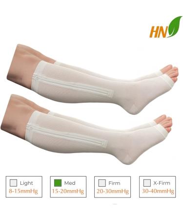 Open Toe 15-20 mmHg Compression Zipper Leg Socks - White & Navy | 2 Pairs | Large-X-Large - Buy Online on GoSupps.com