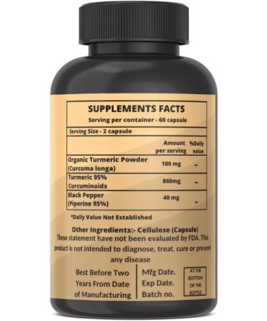 Turmeric Extract 1000mg with 95% Curcumin & Black Pepper Turmeric Complex Supplement | Non-GMO Gluten Free 60 Capsules 60 Count (Pack of 1) - Buy Online on GoSupps.com