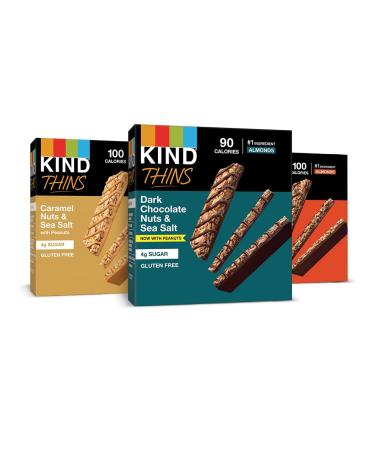 KIND Thin Bars Variety Pack Gluten Free 100 Calorie 30 Count Contains Peanuts