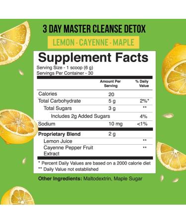 Tiny Tummy Master Cleanse Lemonade Diet - 3 Day Plant-Based Juice Cleanse Detox Powder Supplement - Lemon Maple Syrup & Cayenne - 6.34oz - Buy Online on GoSupps.com