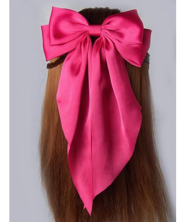 2pcs Large Satin Hair Bow Clips for Women & Girls | Neon Pink with Long Tails | Alligator Clips | Bridal Bachelorette Party Hair Accessories - Buy Online on GoSupps.com