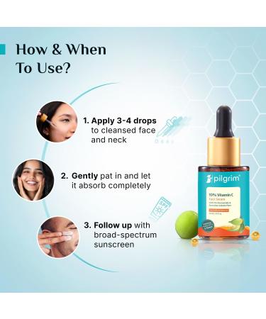 Pilgrim 10% Vitamin C Face Serum For Daily Brightness 30 ml | Face serum for glowing skin | Reduces Dark Spots & Evens Skin Tone | Fragrance Free | For Men and Women | All Skin Types | - Buy Online on GoSupps.com