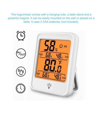 Digital Thermometer Hygrometer for Indoor Use - Accurate Temperature & Humidity Monitor with Backlight for Greenhouses - Compact White Design (7.9 x 5.8 x 2.2 cm) - Buy Online on GoSupps.com
