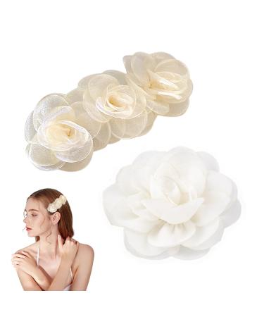 1 Mesh Rose Spring Clip 1 Flower Hair Clip Flower Girl Accessories White Flower Hair Accessories White Headdress Small Flower Hair Clip Flower Girl Hair Accessories Women'S Hair Clip