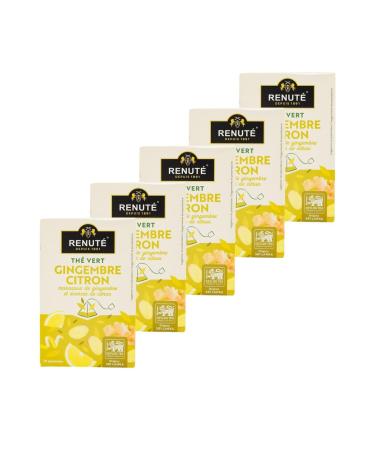 Renut Pack of 5 Green Tea with Ginger and Lemon - 20 tea bags - 32g tin
