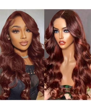 Wavymy Reddish Brown Lace Front Wigs Human Hair Body Wave 13x4 HD Lace Frontal Wig 180% Density Colored Lace Front Human Hair Wigs for Black Women Pre plucked with Baby Hair 33 Auburn Color 18 inch 18 Inch Reddish Brown...