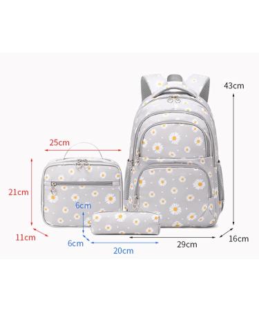 3Pcs Daisy Prints Backpack Sets for Girls - Grey | Kids Bookbag for Elementary Students and Teens - Buy Online on GoSupps.com