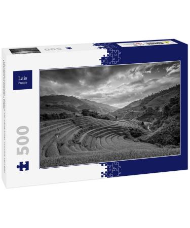 Lais Puzzle Terraced Rice Field - M C ng Ch i District Yen Bai Province Vietnam in black and white 500 pieces