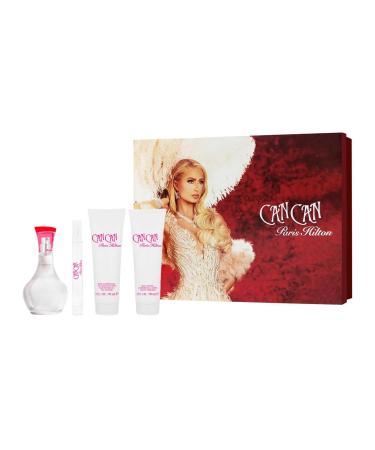 Can Can by Paris Hilton Gift Set - 3.4 oz Eau De Parfum Spray 3 oz Body Lotion 3 oz Shower Gel .34 oz Mini EDP Spray Wom