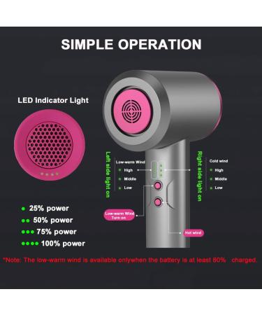 Cordless Hair Dryer Low-Heat Blow Dryer with Magnetic Nozzle Rechargeable Portable Hairdryer for Indoor Outdoor Camping Tourism - Buy Online on GoSupps.com