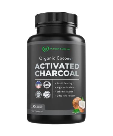 Coconut Activated Charcoal Capsules, 180 Charcoal Pills, Detox, Teeth Whitening, Reduce Constipation and Bloating, Stomach Gas, Heartburn Relief, Pure Coconut Derived Supplement, Organic & Vegan (1) - Buy Online on GoSupps.com