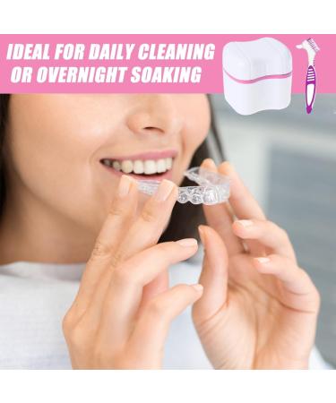 Buy Pink Press Storage Box for Prostheses & False Teeth Cleaning | Durable Prosthetic Container with Cleaning Brushes - Buy Online on GoSupps.com