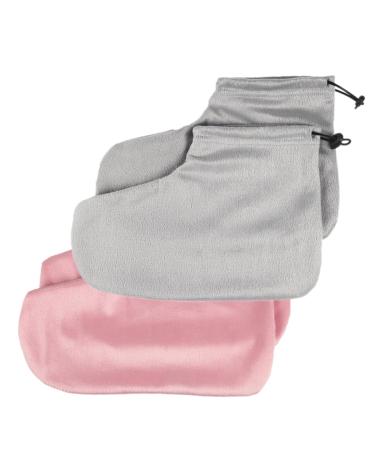 Amosfun 2 Pair Paraffin Wax Warmer Paraffin Wax Booties Paraffin Bath Liners Wax Foot Covers Moisturizing Booties Hot Spa Wax Foot Moisturizing Socks Cotton Foot Strap Foot Bag Heel Work 28x20cm Pink