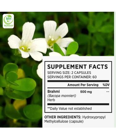  Morsan Healthcare Brahmi (Bacopa monnieri) Capsules | Pack of 60 x 500 mg Vegetarian Capsules | Natural Food Supplement | GMP Certified | Gluten-Free (120) - Buy Online on GoSupps.com