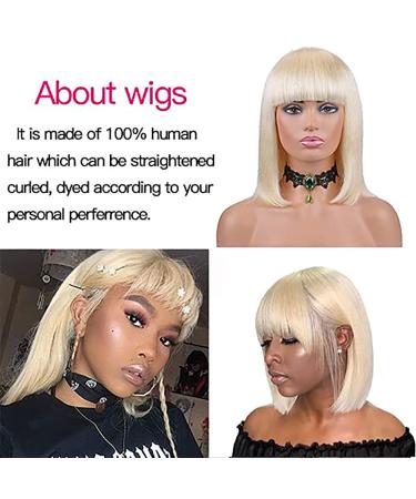 Blonde Bob Wig with Bangs - 10 Inch 613 Color Machine Made Short Bob Wig for Black Women | 100% Brazilian Virgin Human Hair - Buy Online on GoSupps.com