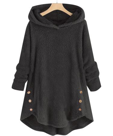 Hanxiulin Oversize Plush Jacket for Women | Warm Lined Fleece Sweater & Hooded Tops | Breathable Comfort in Black XXL - Buy Online on GoSupps.com