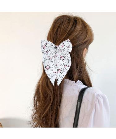 Floral Hair Bows Set - Women/Girls Barrettes Clips - Hair Accessories in White/Pink/Blue/Black (4pcs) - Buy Online on GoSupps.com
