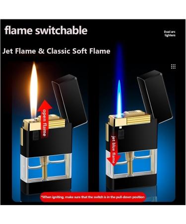 2024 Butane Lighter Windproof Direct Jet Dual Flame Lighter Soft Flame/Jet Flame Switchable Gas Lighter Lighter with Observation Window Metal Lighter Men's Gift (Gas Not Included)(Gold) - Buy Online on GoSupps.com