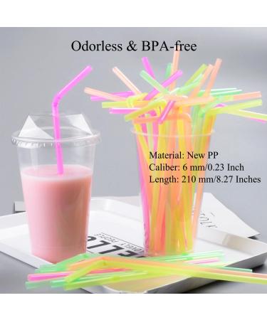 FOREVERIE 100 PCS Regular Plastic Flexible Bendy Straws Disposable for Drinking 0.24 Inch/6mm Diameter 8.27 Inches/21cm Length Soft Semi Clear Multi Light Colors Mix - Buy Online on GoSupps.com