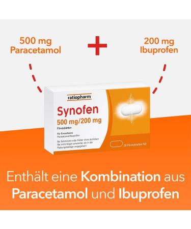 Synofen from Ratiopharm - Fast & Strong Pain Relief with Paracetamol & Ibuprofen | 10 Film Tablets for Effective Tolerance - Buy Online on GoSupps.com