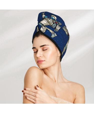 Disco Party Astronaut Dancing Hair Towel | Soft Absorbent Coral Velvet Wrap for Long Curly & Thick Hair - Quick Dry Microfiber Cap for Women - Buy Online on GoSupps.com
