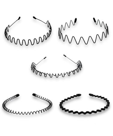 Timoo 5 PCS Metal Spring Wavy Hairband Hair Hoop  Simple Fashionable Headband Headwear Accessories for Men  Women  Black