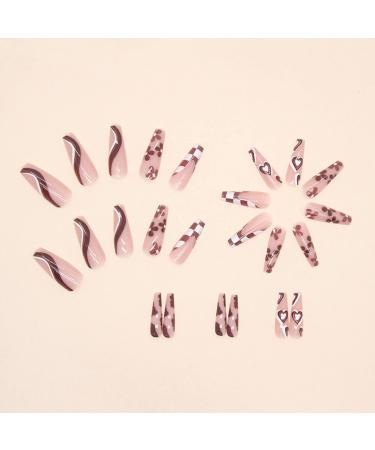 Justotry 24 Pieces Heart Coffin Nails - Brown French Press-On Floral Ballerina Fake Nails for Women - Buy Online on GoSupps.com