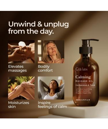 Gya Labs Calming Massage Oil - Natural Aromatherapy Blend with Lavender, Petitgrain, Chamomile, Sweet Orange, Jojoba & Argan Oils - 200 ml - Buy Online on GoSupps.com