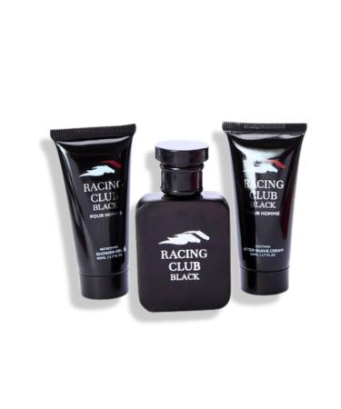 Racing Club Black Pour Homme 3-Piece Set Eau de Toilette Shower Gel After Shave Cream. 5.1 FL. OZ. Woody Aromatic fragrance for men. - Buy Online on GoSupps.com