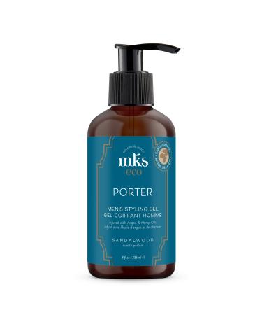 MKS eco for Men Porter Styling Gel Sandalwood Scent - 8 oz - Flexible Hold - Adds Shine Conditions & Strengthens Hair - With Hemp Seed Oil & Argan Oil - Vegan Cruelty Free