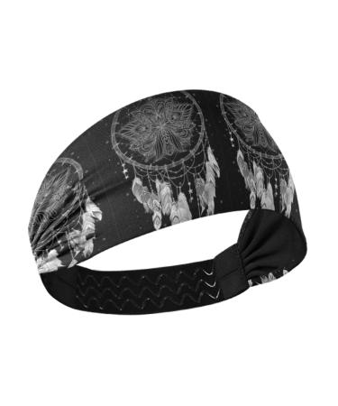 Native American Indian Dream Catcher Feathers Talisman Women's Headbands Yoga Workout Exercise Stretchy Headband Breathable Head Wraps Sweat Wicking Hair Bands Head Scarf for Sports 9.8"x 3.7" Multi 3