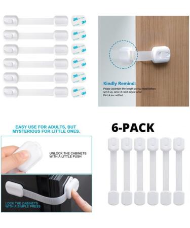 Child Safety Lock Set for Closets & Drawers | 6-Piece Baby Locking Cabinet Kit | No Drill Installation | Strong Adhesive | White - Buy Online on GoSupps.com
