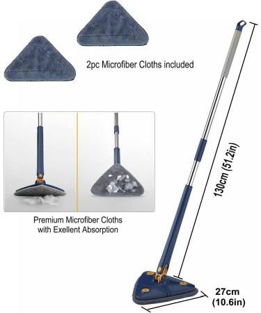 360 Rotatable Triangle Mop with Long Handle - Microfiber Wet/Dry, Quick Dry, Adjustable & Extendable - Blue, 3 Replacement Pads - Buy Online on GoSupps.com